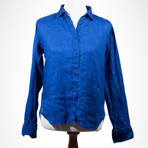 Uniqlo Linen Button Down Shirt Blue Sz S